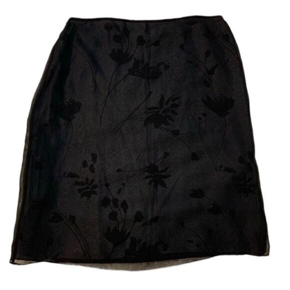 Tahari Women's Silk Skirt Mini Floral Pencil Mid Rise Straight Black Size 14 NWT - Picture 1 of 6